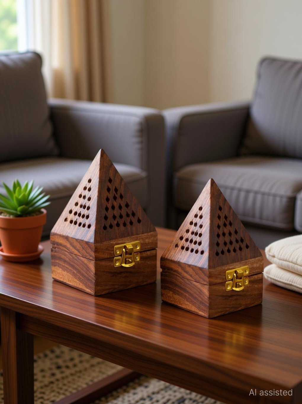 HAPY HAVEN Stand (Pack of 2), Computer Sambrani,Sheesham Wood, Batti Wooden Incense Holder Set (Brown)