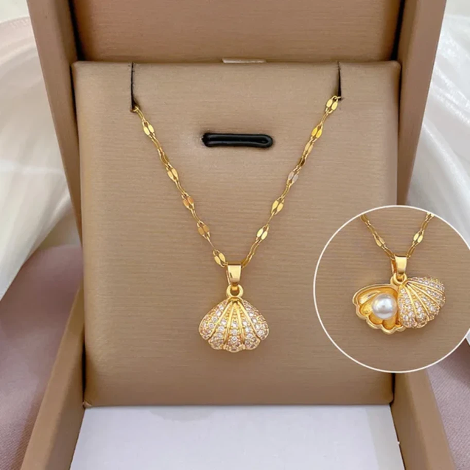Vedishine Gold-Toned Seashell Necklace | Stylish Beach-Inspired Jewellery for Women
