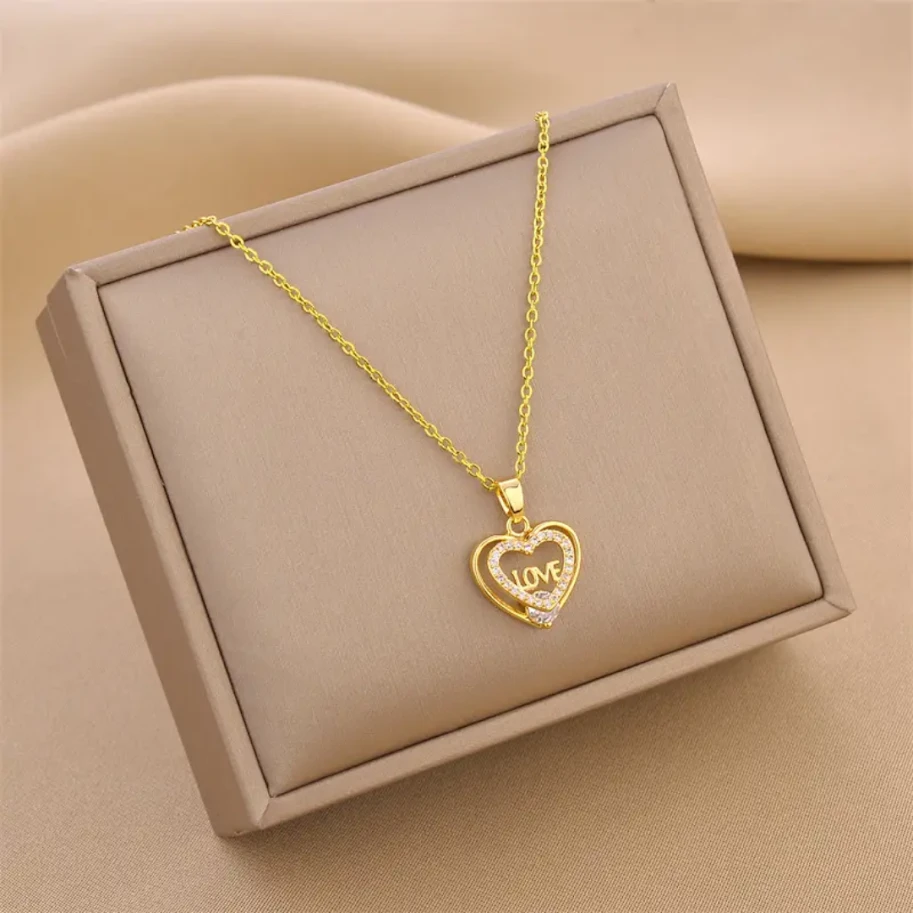 Vedishine Gold-Toned Heart Necklace | Stylish Pendant Jewellery for Women