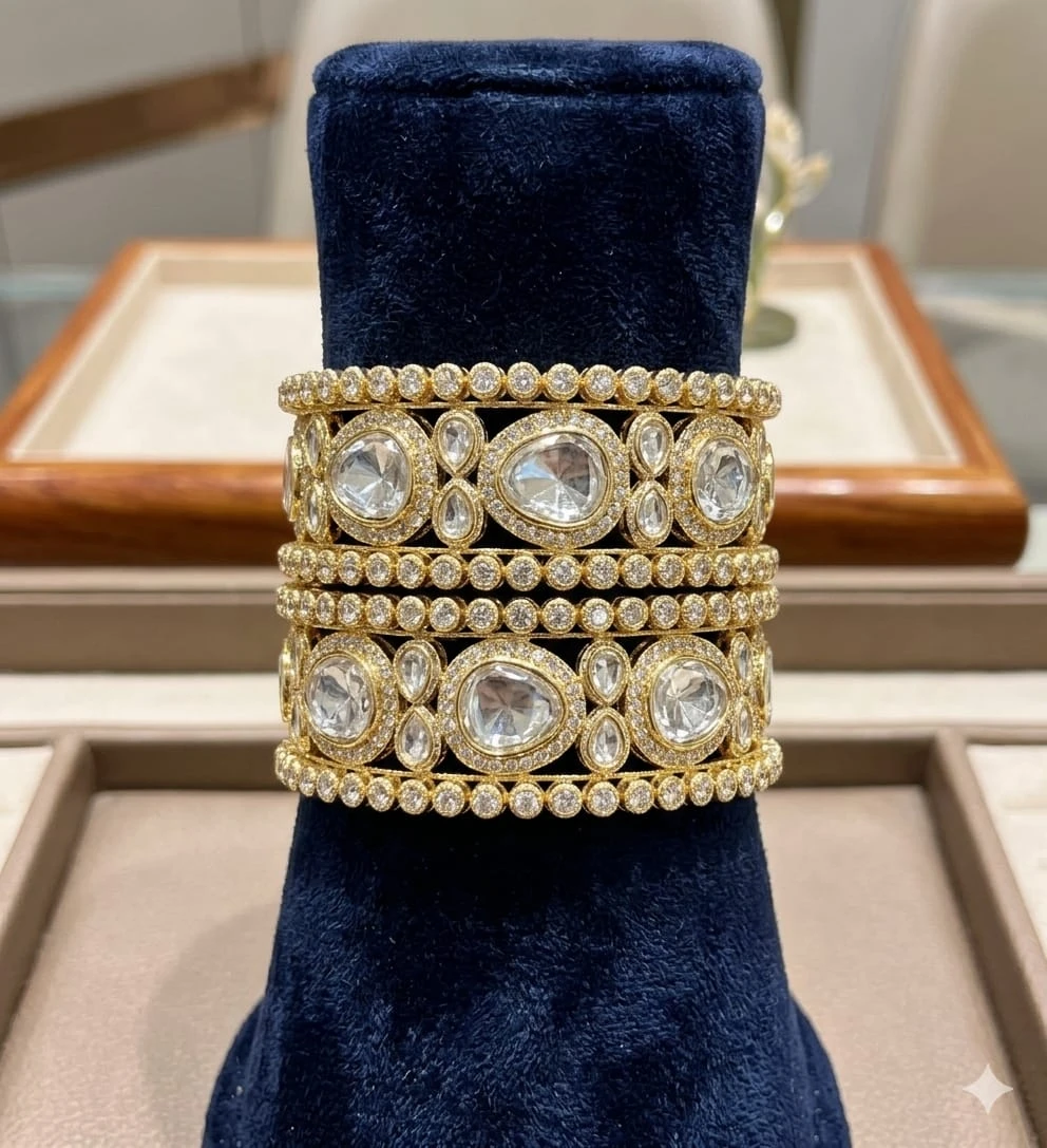 Royal Kundan Bridal Bangles Set | Luxury Gold-Plated Wedding Jewelry