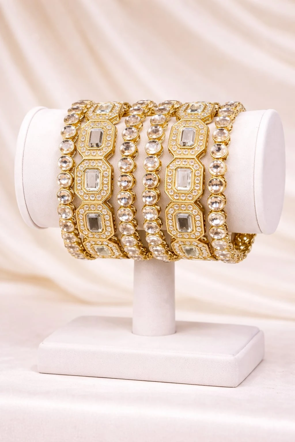 Premium Gold Crystal Bridal Bangles Set | Elegant Wedding Jewelry Collection
