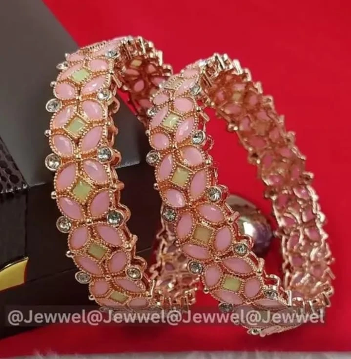 Elegant Pink Stone Bangles Set | Designer Fashion Jewelry for Women