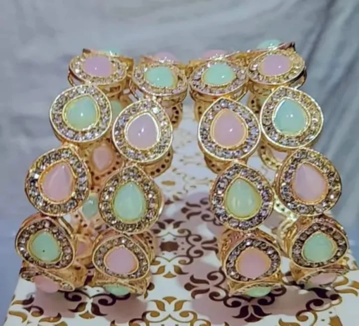 Pastel Kundan Bridal Bangles Set | Luxury Gold-Plated Wedding Jewelry