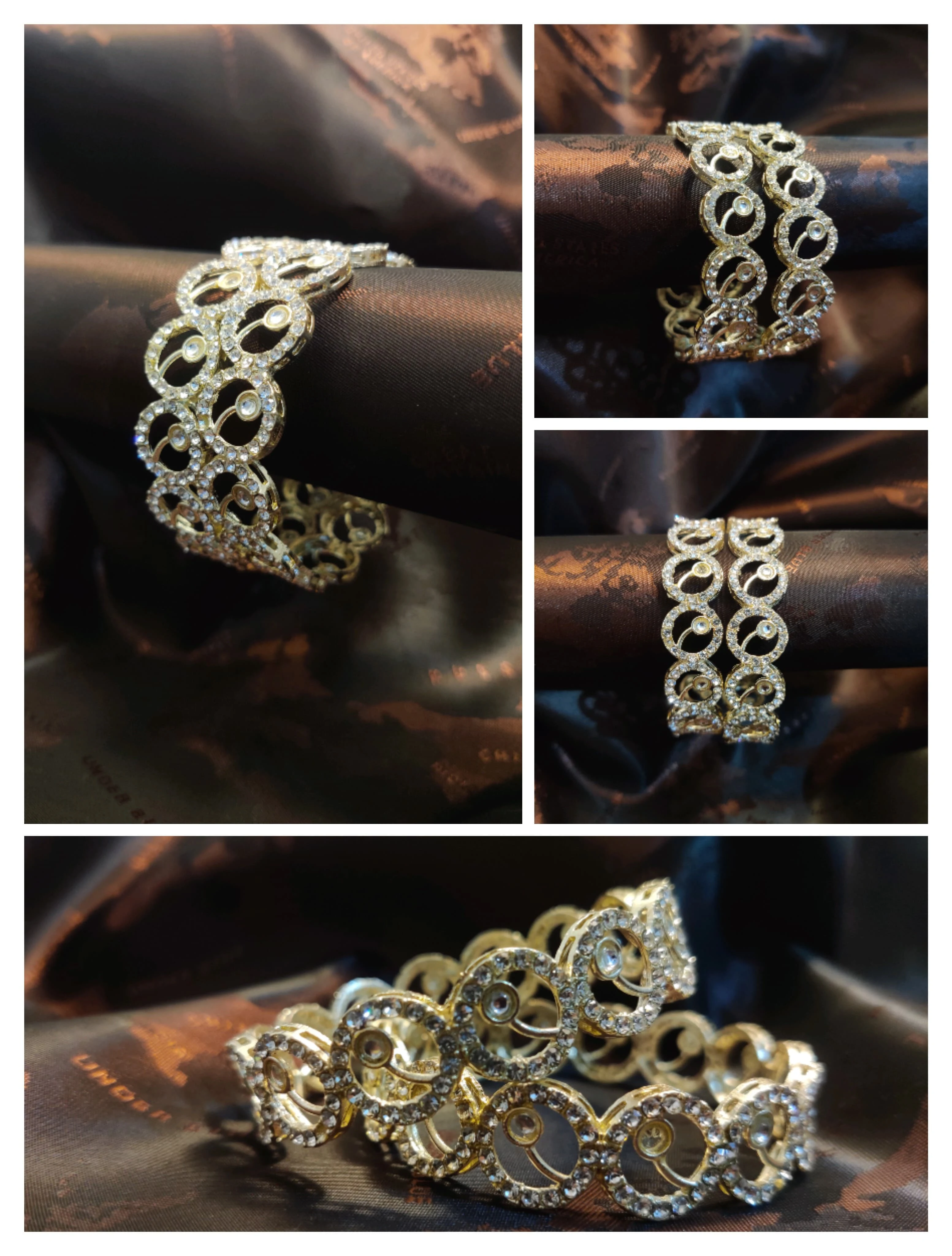 Luxury Crystal Designer Bangles Set | Elegant Gold Wedding & Party Wear Jewelry