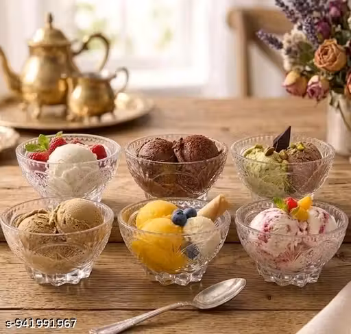 RADHA RANI-Premium Flower Bowls Glass Dessert Bowls - Set of 6