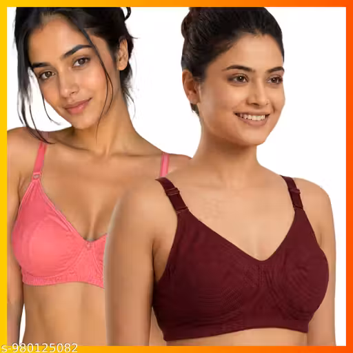 Women Cotton Non-Padded Full Coverage Bra Combo Pack of 2. Soft breathable fabric for all day comfort. Non-wired and regular strap design suitable for daily wear. Stylish multicolor combo includes maroon ,pink bras. Comfortable fit with full coverage supp