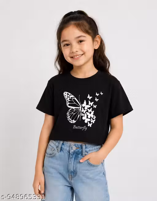 Girls Panda Print Crop Top Combo Pack of 3 | Half Sleeve Cotton Casual T-Shirts (Pink, Lavender & Black)
