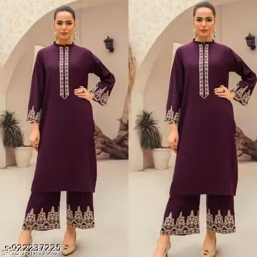 “Women Purple Embroidered Kurti Pant Set | Stylish Designer Ethnic Wear | Festive & Daily Wear Kurti Set”