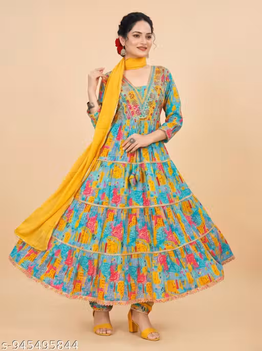 Maviraa Pure 100% Cotton Anarkali Suit set with Dupatta for Women| Festive Ethnic Wear