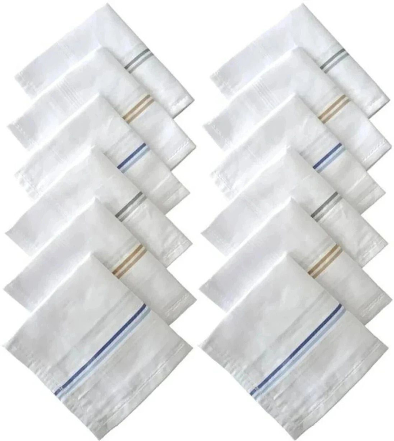 higadget Men's 100% Cotton Striped (XXL) ["White"] Handkerchief (Pack of 12)