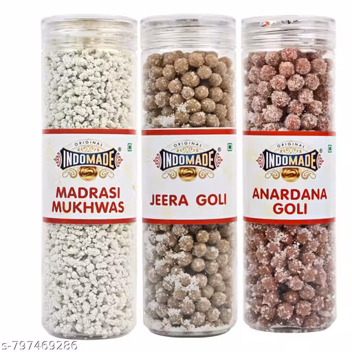 Indomade Jeera Goli | Anardana Goli | Madrasi Mukhwas | Mouth Freshner | Khatta Meetha Candy | 250G After-meal | Pack of 3 Flavours