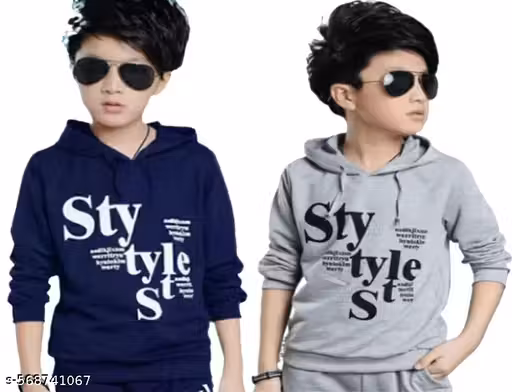 KIDS HOODED NECK FULL SLEEVES PRINTED REGULAR FITTED COTTON T-SHIRT (PACK OF 2)