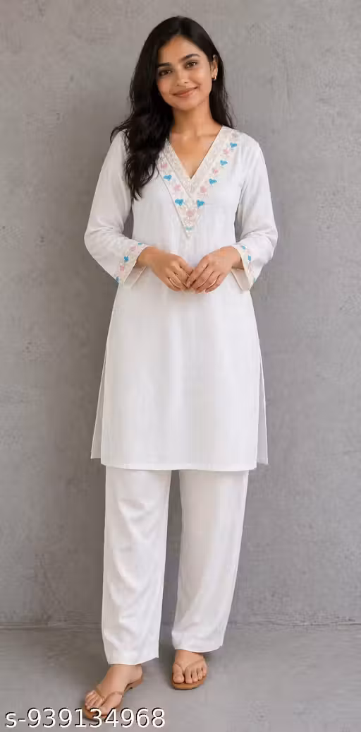 White kurti and Bottomwear