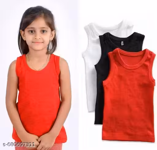 Big and teen age girls stretchable cotton tank top (pack of 3 )(red,black & white)