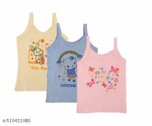 SD ENTERPRISES Baby and Kids Girl Trendy Printed Vest Cotton Vest Inner wear Combo Pack of 3 pcs