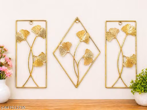 Golden Metal Ginkgo Leaf Wall Hanging Set – Modern Decorative Wall Art