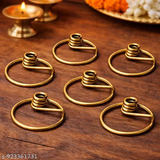 Brass Round Wick Holder Ring Niranjan Kadi for Diya (Pack of 6) | Cotton Batti Stand Ring | Oil Lamp Wick Support | Pooja Accessories