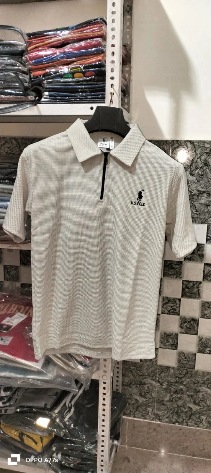 Men's Premium Half Zip Polo T-Shirt | Off White Textured Casual Wear