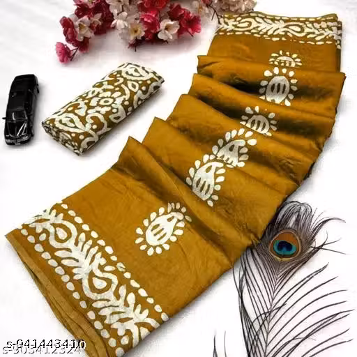 JAIPURI HAND BLOCK PURE 100% MULMUL BUTTER SMOOTH COTTON LIGHTWEIGHT PREMIUM SAREE WITH UNSTICHED BLOUSE PIECE FOR WOMEN DAILY AND OFFICE WEAR
