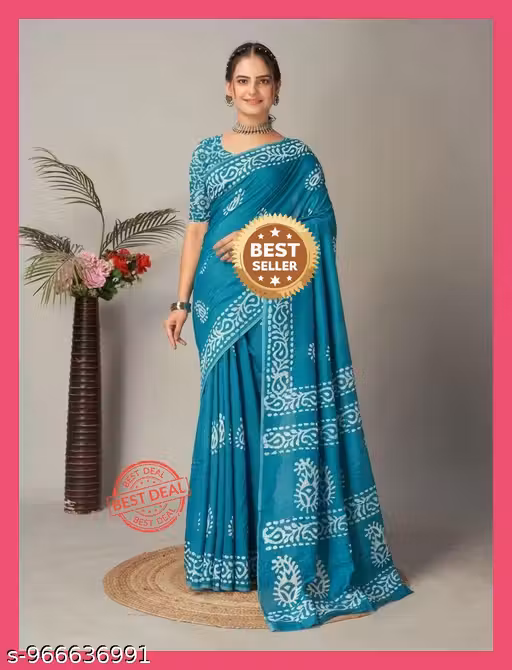 JAIPURI HAND BLOCK PURE 100% MULMUL BUTTER SMOOTH COTTON LIGHTWEIGHT PREMIUM SAREE WITH UNSTICHED BLOUSE PIECE FOR WOMEN DAILY AND OFFICE WEAR