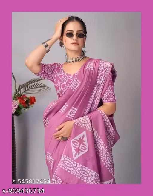 JAIPURI HAND BLOCK PURE 100% MULMUL BUTTER SMOOTH COTTON LIGHTWEIGHT PREMIUM SAREE WITH UNSTICHED BLOUSE PIECE FOR WOMEN DAILY AND OFFICE WEAR