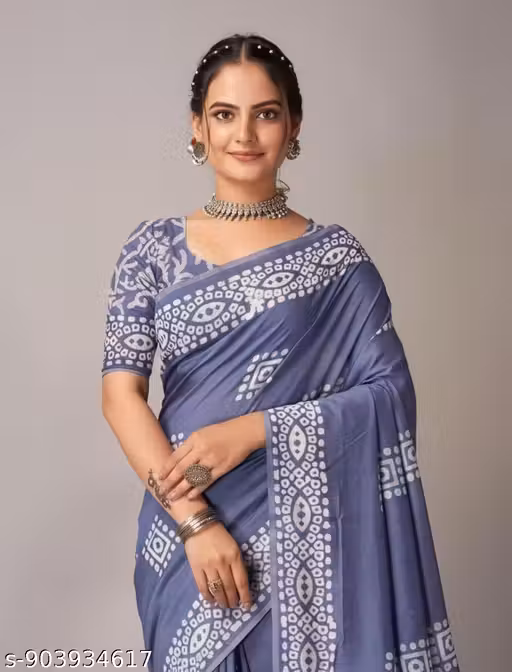 JAIPURI HAND BLOCK PURE 100% MULMUL BUTTER SMOOTH COTTON LIGHTWEIGHT PREMIUM SAREE WITH UNSTICHED BLOUSE PIECE FOR WOMEN DAILY AND OFFICE WEAR