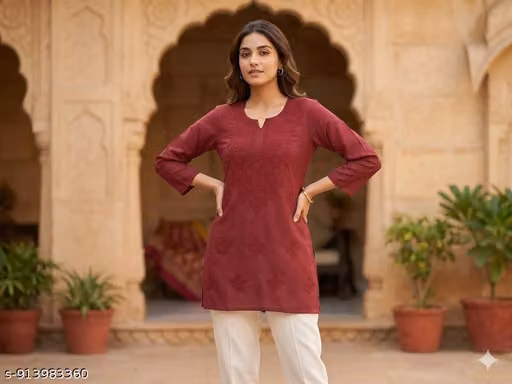 Women’s Dusty Onion Rayon Chikankari Short Kurti