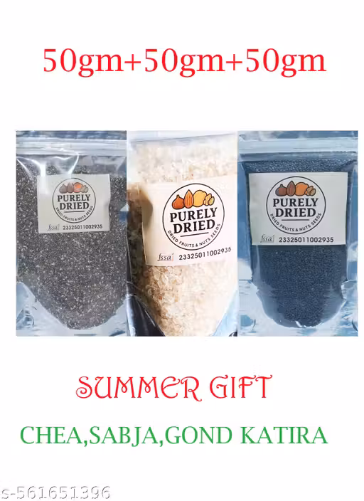 Gond Katira 50 Gm | Basil/Sabja Seeds 50 Gm | Chia Seeds 50 Gm | Natural Coolant | Great for Skin, Digestion & Weight Management |Natural Coolant & Superfood | Rich in Omega-3, Fiber & Hydrating Benefits | For Skin, Digestion & Summer Drinks | 50 GRAMS EA