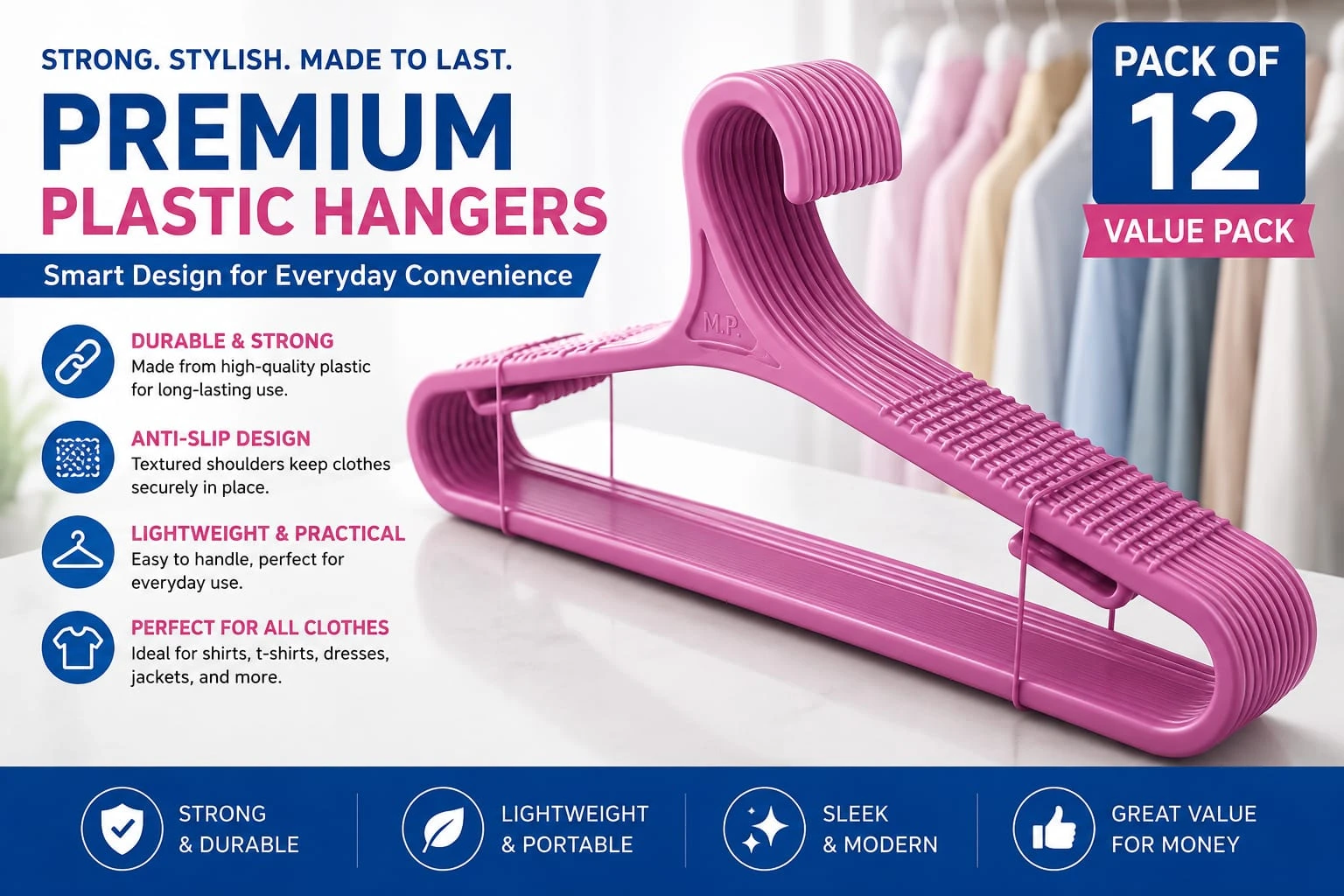Best and Durable Plastic Hanger pack of 12