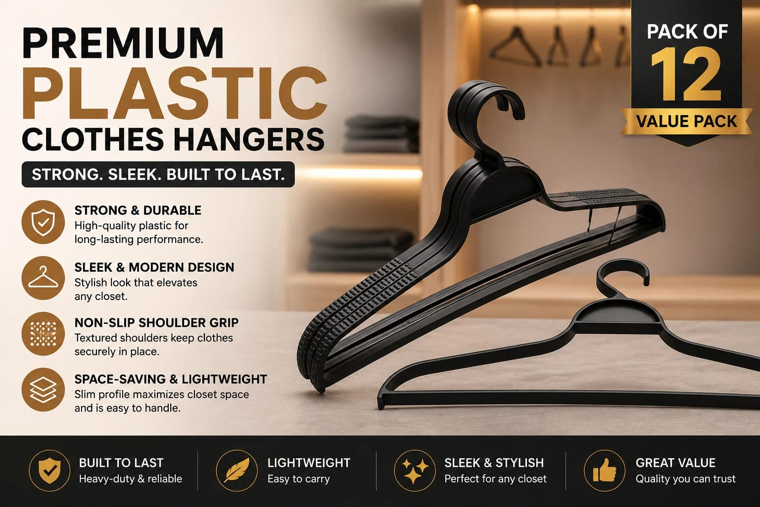 Best and Durable Plastic Hanger pack of 12