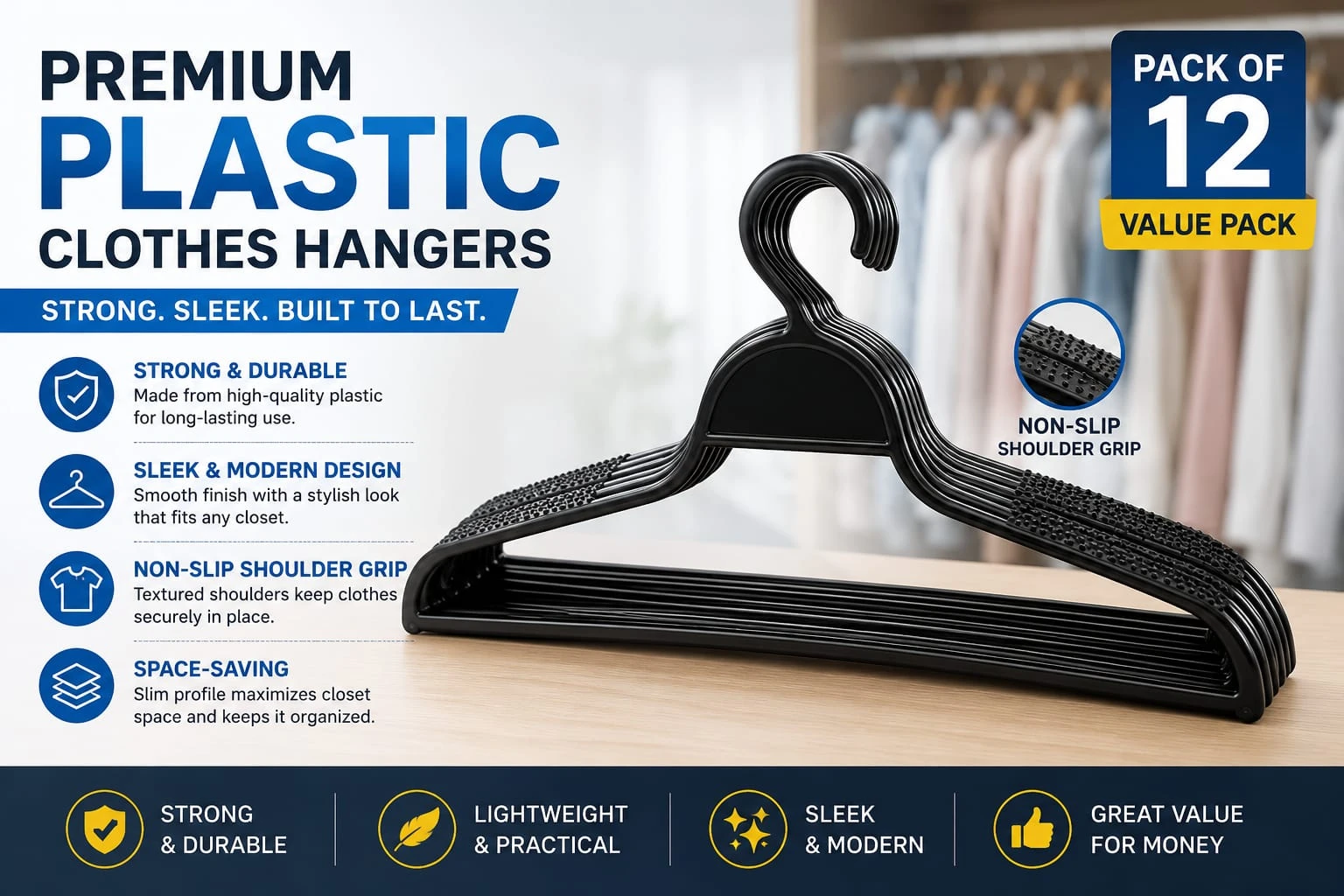 Best and Durable Plastic Hanger pack of 12