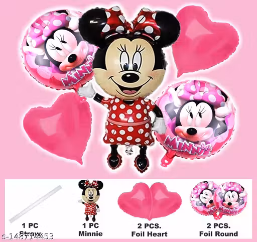 Domios Printed 5 Pcs Minnie Mouse Foil Balloons Star Helium Decorations Set # Baby Birthday Party