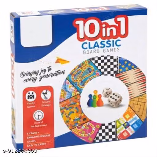 Dandles 10 in 1 Classic Board Games Set for Kids & Family | Ludo, Chess, Snakes & Ladders, Carrom & More | Educational Strategy Games Kit | Indoor Fun Game Set for Ages 6+