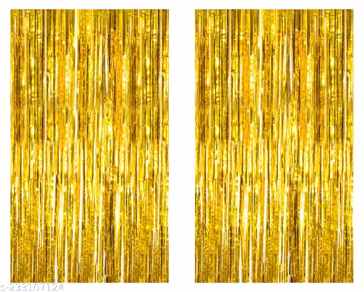 Domios 2 Pcs 2.5ft x 5ft Metallic Tinsel Fringe Foil Curtains Anniversary, Birthday, Bachelorette, Baby Shower Party Decoration - Pack of 2(Gold)