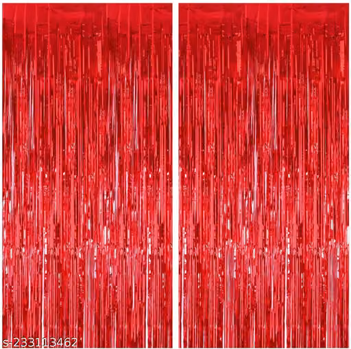 Domios 2 Pcs 2.5ft x 5ft Metallic Tinsel Fringe Foil Curtains Anniversary, Birthday, Bachelorette, Baby Shower Party Decoration - Pack of 2(Red)