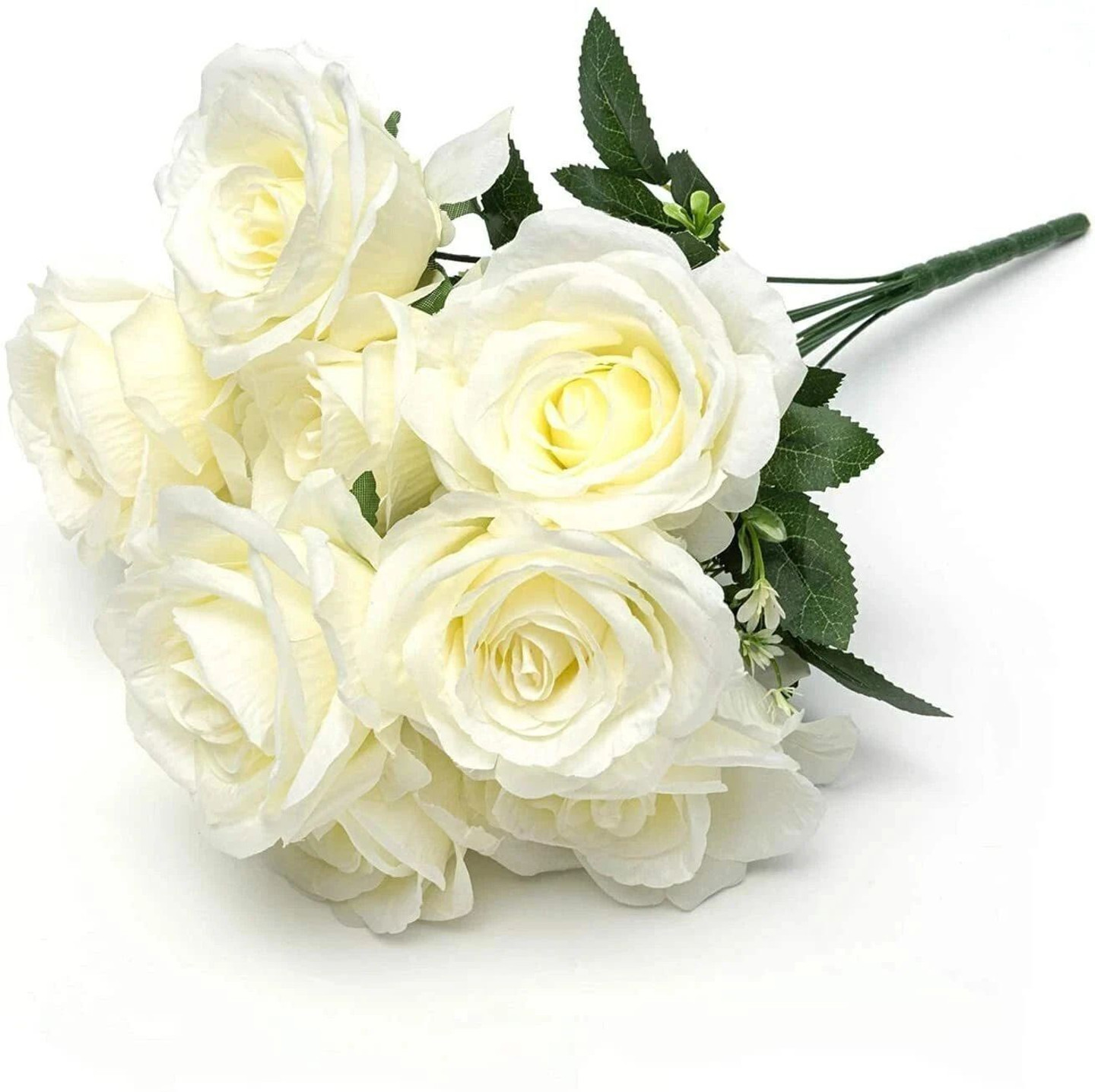 Siddhivinayak ArtificialRose Flowers Bunches for Vase (7 Heads) White Rose Artificial Flower (12 cm, Pack of 1, Flower Bunch)