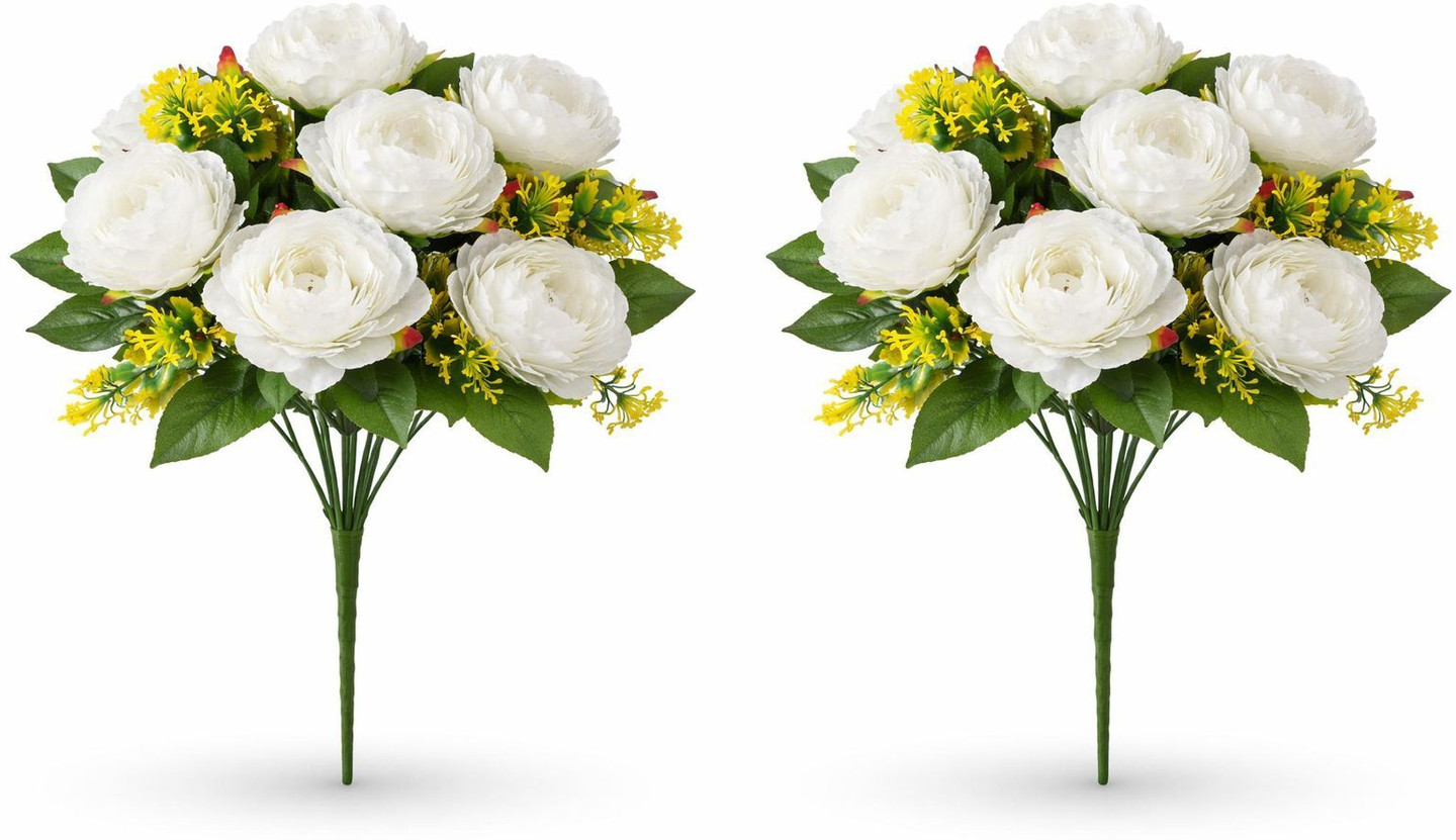 vasthara co Home Office Decoration Flower Bunch White Peony Artificial Flower (23 cm, Pack of 2, Flower Bunch)