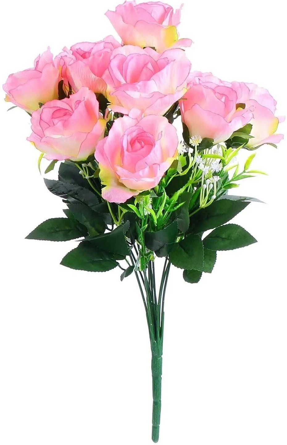 Siddhivinayak Premium Looking Artificial Flower Rose for Vase (9 Heads) Pink Rose Artificial Flower (12 cm, Pack of 1, Flower Bunch)