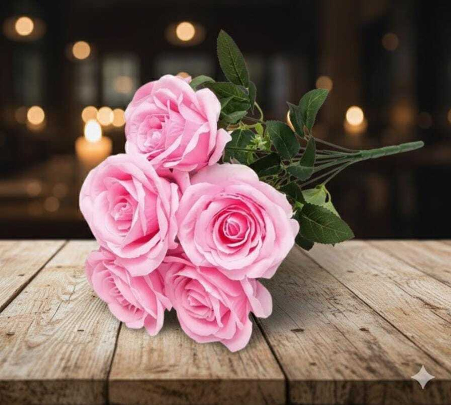 duggu item  Artificial Pink 5 Head Flower Rose Bunch Pink Rose Artificial Flower (22 cm, Pack of 1, Flower Bunch)