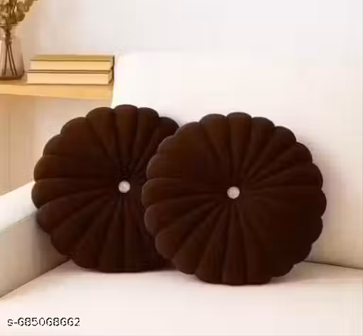 Luxury Velvet Pillow Round Cushion Pumpkin Shaped Throw Pillow with Button | Pleated Ruched Cushion Wheel Shape | Fancy Decorative Cushions for Living Room Bed Floor Cushion | Tufted Cushion Accent Pillow for Armchair Car Back Cushion | Sofa Decor Items R