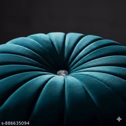 "Premium Round Teal Velvet Pleated Decorative Throw Pillow - Luxury Smocked Pumpkin Shape Cushion with Center Button for Sofa, Bed, Living Room, Office & Home Decor - Soft Plush Handmade Roundie Floor Cushion (Teal Blue, Set of 1/2)"