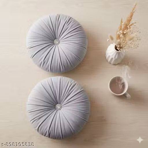 Luxury Velvet Pillow Round Cushion Pumpkin Shaped Throw Pillow with Button | Pleated Ruched Cushion Wheel Shape | Fancy Decorative Cushions for Living Room Bed Floor Cushion | Tufted Cushion Accent Pillow for Armchair Car Back Cushion | Sofa Decor Items R