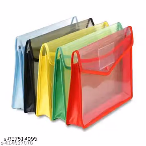 Set Of 5 File Folder For Documents, Transparent A4/Foolscap Documents Holder File Storage Bag with Snap Button Multicolor