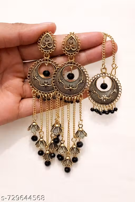 Traditional Oxidised Gold Look Earrings and Maang Tikka Set