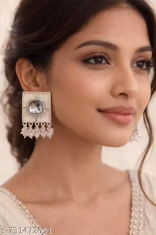 Elegant Pearl Drop Square Stud Earrings