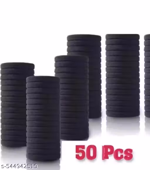 (Pack of 50) Black Hair Ties, Cotton Cloth Fabric Black Hair Bands, Soft Large Ponytail Holder for women Hair Black Scrunchies Headbands Accessories for Women 50 Pcs 1.5 inch Black color Rubber