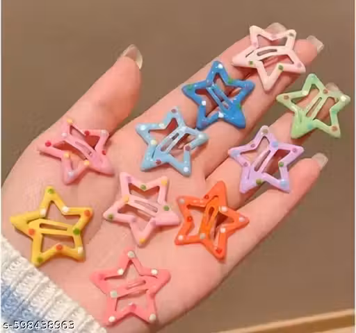 Colorful dotted Star Shape Hair Clips for Girls – Cute & Stylish Hair Accessories pack of 10