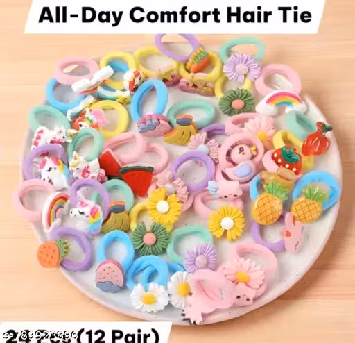 Pack of 25 Cartoon Character Hair Accessories – Fun Elastic Hair Bands for Kids, Baby Girls & Women | Cute & Colorful Hair Ties (Random Designs.