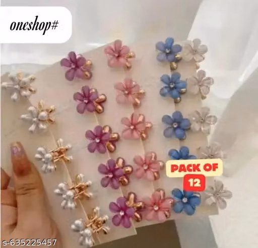 Elegant Floral Hair Clips – Pack of 12 | Crystal Flower Design | Strong Grip Give your hairstyle a beautiful and classy look with these premium crystal flower hair clips. Designed with shiny petals and a strong metal grip, these clips add instant charm to