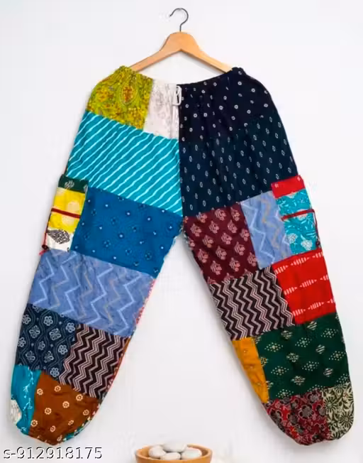 Woman patckwork multicolour trauser Pure cotton Lower Daily wear Print & Colour thoda Different hota he iamge sirf product dikhane ke liye hai